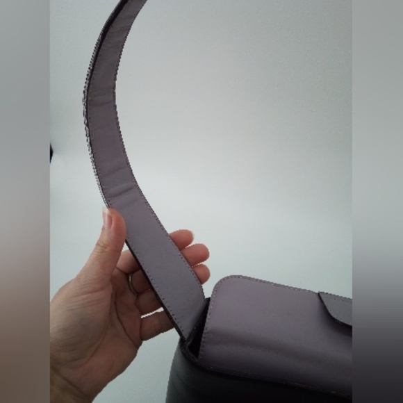 Franklin Covey Full Grain Leather Black Shoulder Bag Lavender Closure Gingham - Picture 15 of 16